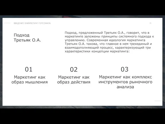 Подход Третьяк О.А. Подход, предложенный Третьяк О.А., говорит, что в маркетинге заложены