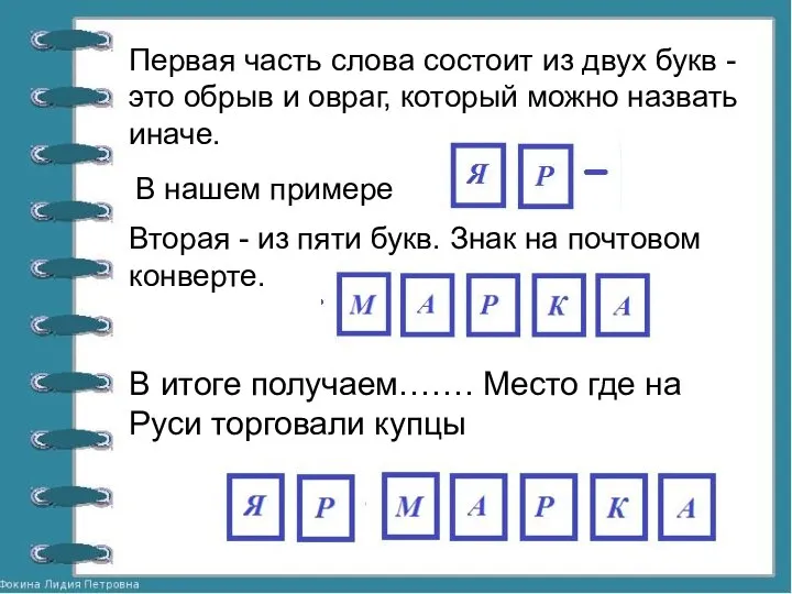 Первая часть слова состоит из двух букв - это обрыв и овраг,