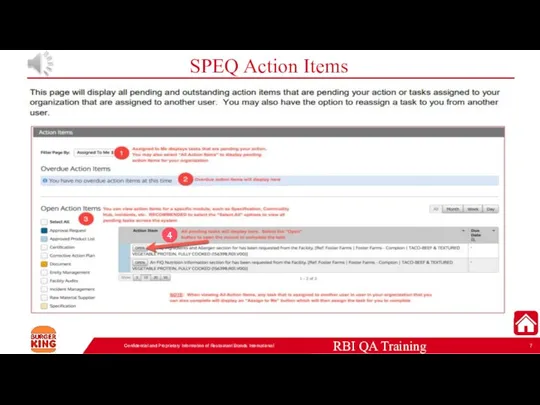 SPEQ Action Items Confidential and Proprietary Information of Restaurant Brands International