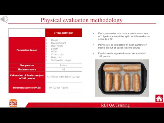 Physical evaluation methodology Confidential and Proprietary Information of Restaurant Brands International X=