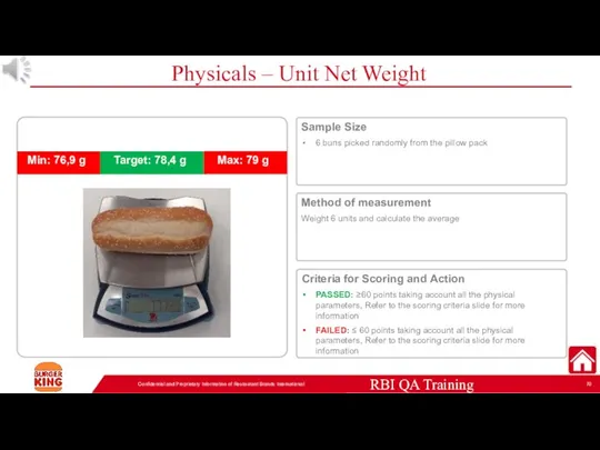 Physicals – Unit Net Weight Confidential and Proprietary Information of Restaurant Brands