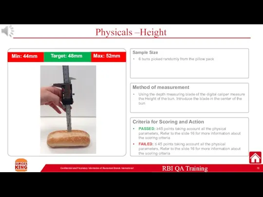 Physicals –Height Confidential and Proprietary Information of Restaurant Brands International Sample Size