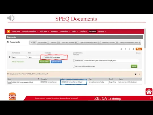 SPEQ Documents Confidential and Proprietary Information of Restaurant Brands International