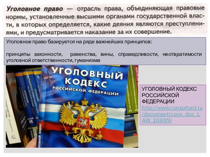 Уголовное право базируется на ряде важнейших принципов: принципы законности, равенства, вины, справедливости,