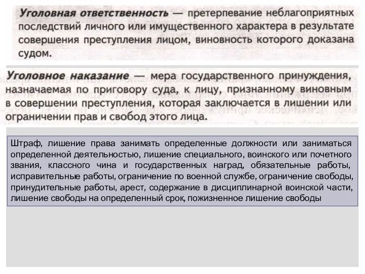 Штраф, лишение права занимать определенные должности или заниматься определенной деятельностью, лишение специального,