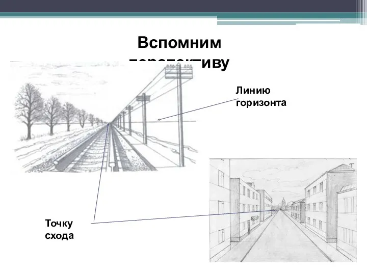 Вспомним перспективу Линию горизонта Точку схода