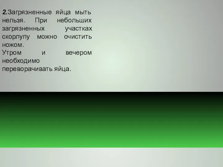 2.Загрязненные яйца мыть нельзя. При небольших загрязненных участках скорлупу можно очистить ножом.