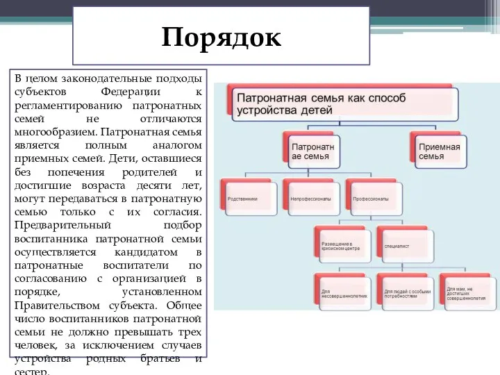 Порядок В целом законодательные подходы субъектов Федерации к регламентированию патронатных семей не