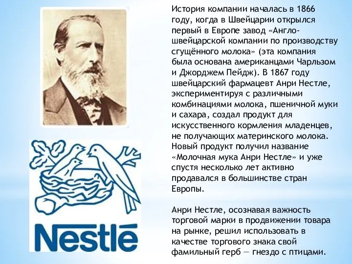 История компании началась в 1866 году, когда в Швейцарии открылся первый в