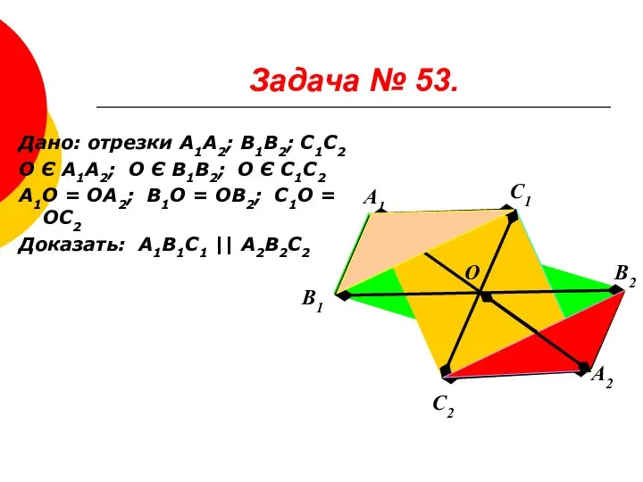 Задача № 53. Дано: отрезки А1А2; В1В2; С1С2 О Є А1А2; О