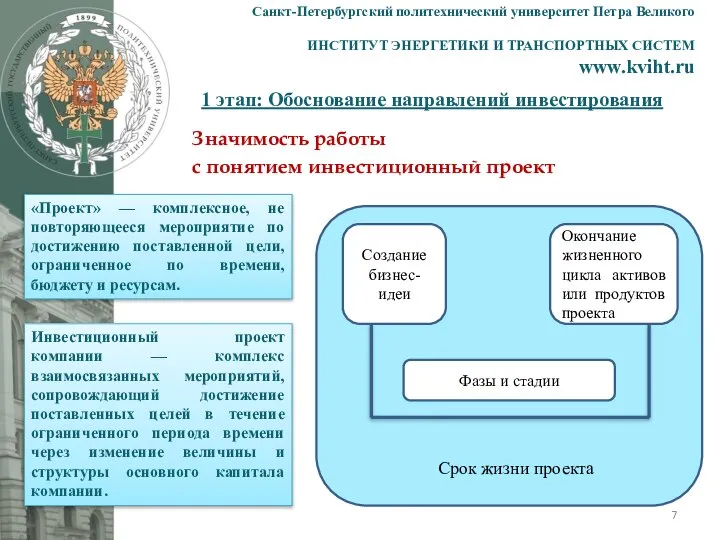 1 этап: Обоснование направлений инвестирования Санкт-Петербургский политехнический университет Петра Великого ИНСТИТУТ ЭНЕРГЕТИКИ