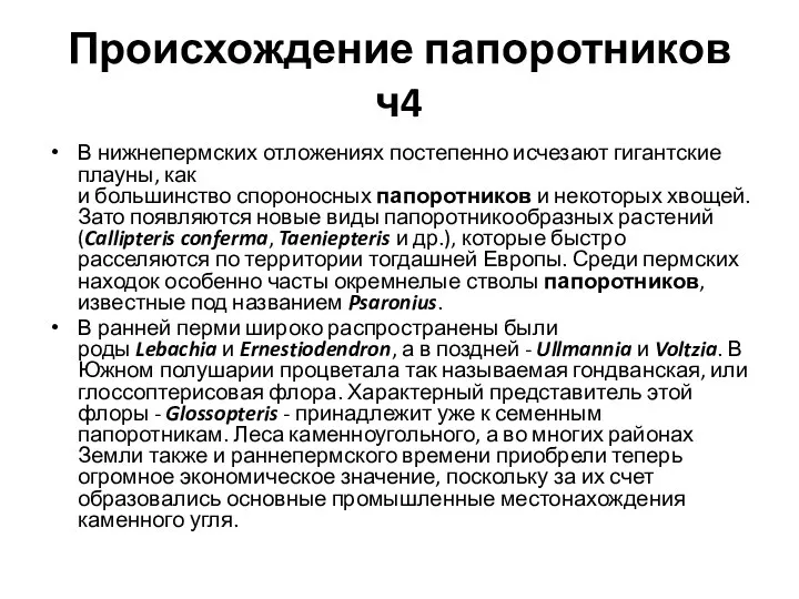 Происхождение папоротников ч4 В нижнепермских отложениях постепенно исчезают гигантские плауны, как и