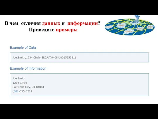 В чем отличия данных и информации? Приведите примеры