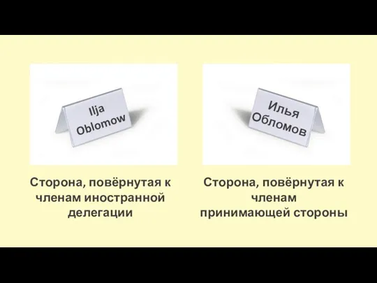 Сторона, повёрнутая к членам иностранной делегации Сторона, повёрнутая к членам принимающей стороны Илья Обломов Ilja Oblomow