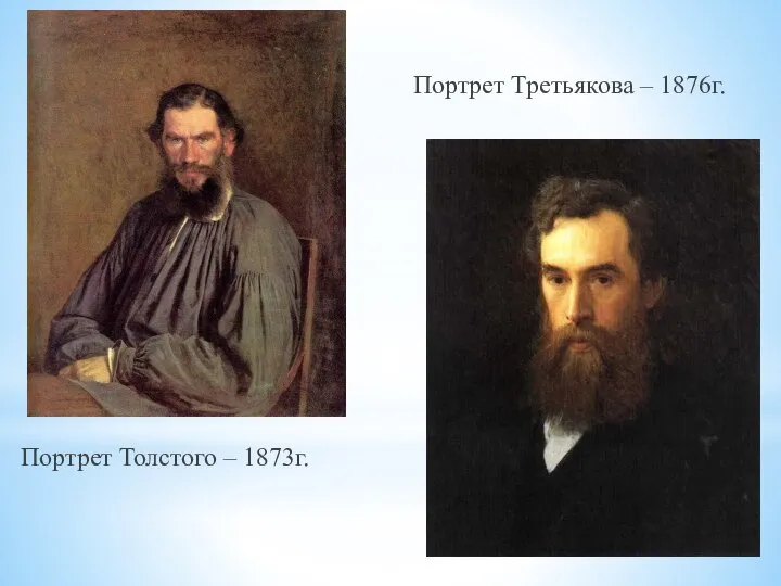 Портрет Толстого – 1873г. Портрет Третьякова – 1876г.