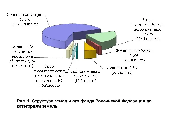 Рис. 1. Структура земельного фонда Российской Федерации по категориям земель