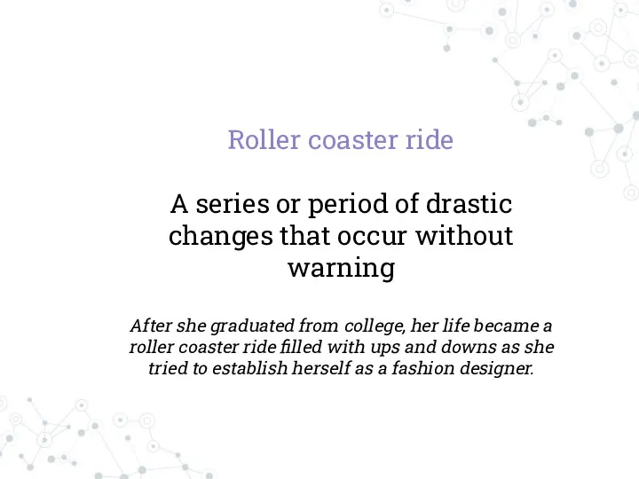 Roller coaster ride A series or period of drastic changes that occur