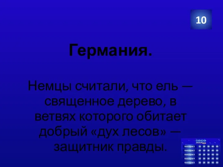 Германия. Немцы считали, что ель — священное дерево, в ветвях которого обитает