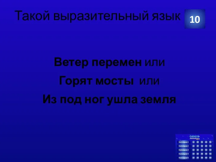 Такой выразительный язык Ветер перемен или Горят мосты или Из под ног ушла земля 10