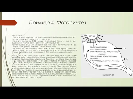 Пример 4. Фотосинтез. Фотосинтез -образование живыми растительными клетками органических веществ, таких, как