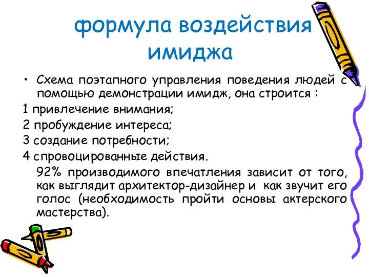 формула воздействия имиджа Схема поэтапного управления поведения людей с помощью демонстрации имидж,