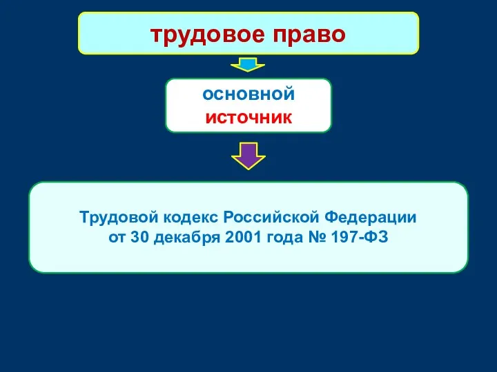 трудовое право основной источник Трудовой кодекс Российской Федерации от 30 декабря 2001 года № 197-ФЗ