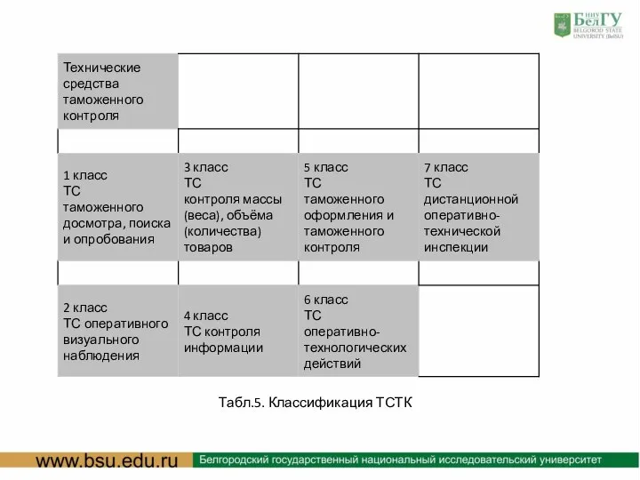 Табл.5. Классификация ТСТК