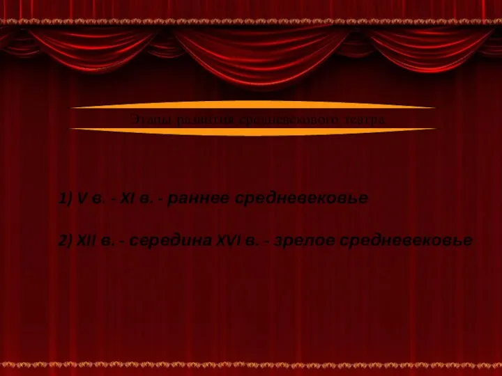 Этапы развития средневекового театра 1) V в. - XI в. - раннее