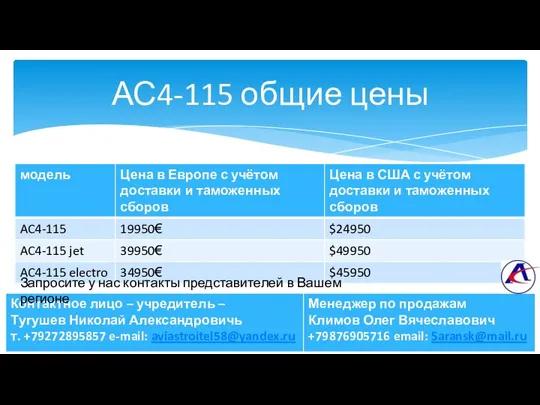 АС4-115 общие цены Запросите у нас контакты представителей в Вашем регионе