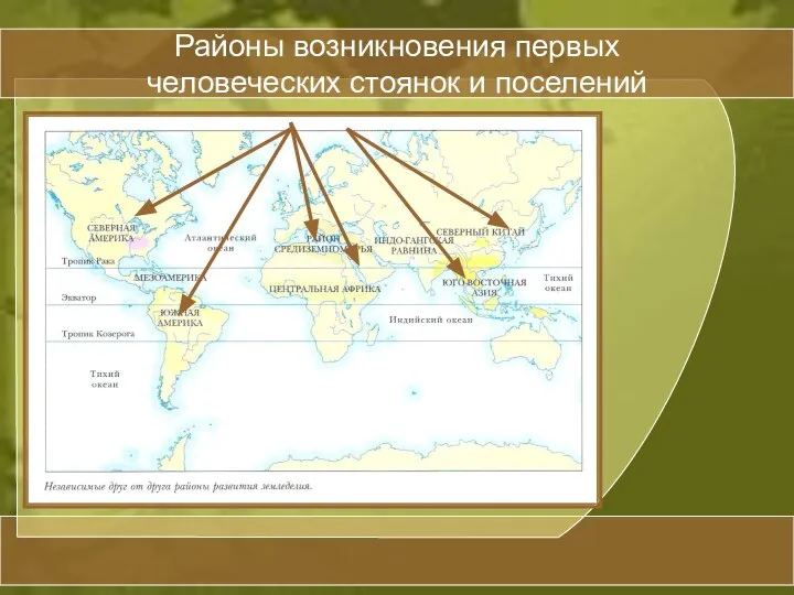 Районы возникновения первых человеческих стоянок и поселений