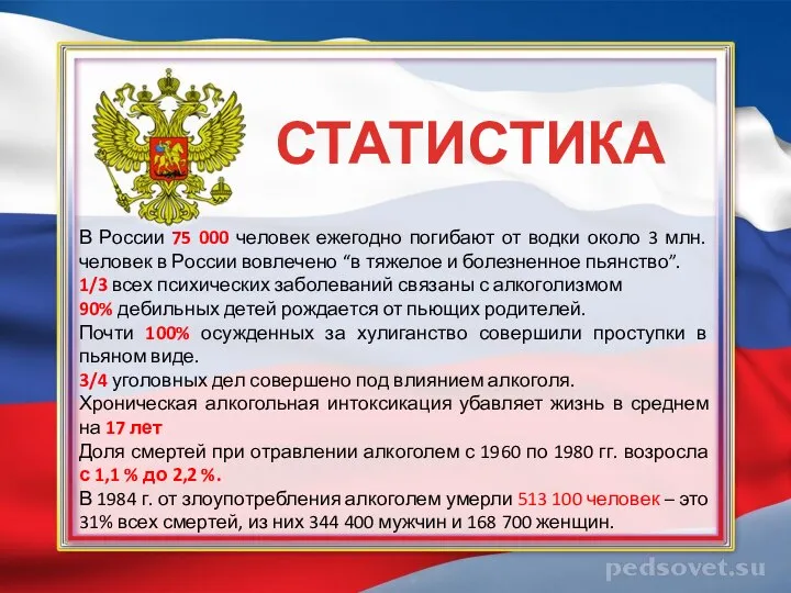 В России 75 000 человек ежегодно погибают от водки около 3 млн.