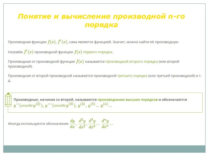 Понятие и вычисление производной n-го порядка