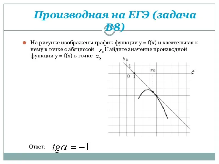 Производная на ЕГЭ (задача В8) На рисунке изображены график функции y =