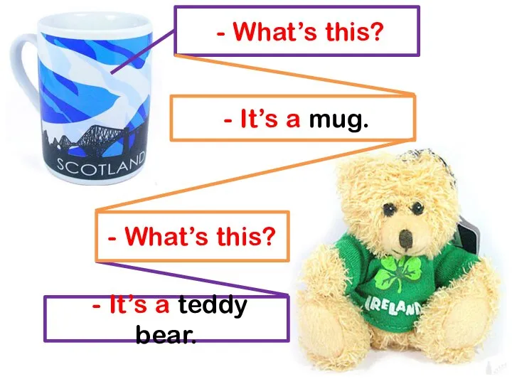 - What’s this? - It’s a mug. - It’s a teddy bear. - What’s this?