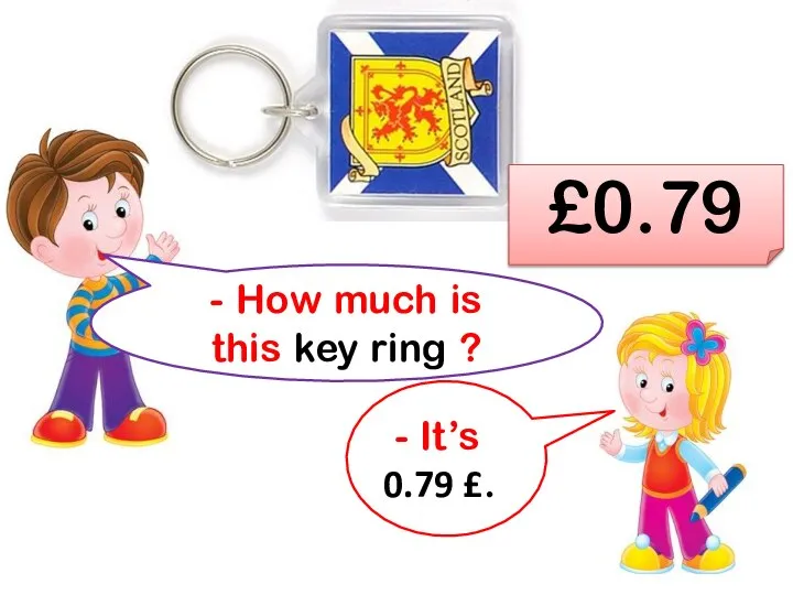 - How much is this key ring ? - It’s 0.79 £. £0.79