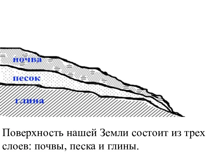 Поверхность нашей Земли состоит из трех слоев: почвы, песка и глины.