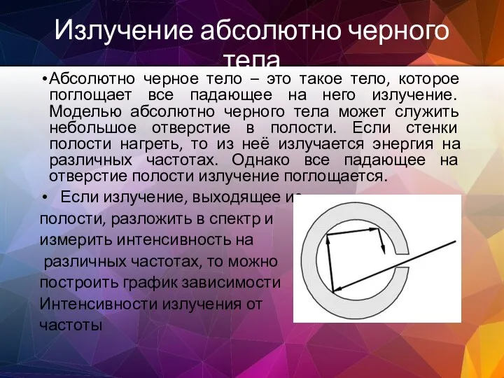 Излучение абсолютно черного тела Абсолютно черное тело – это такое тело, которое