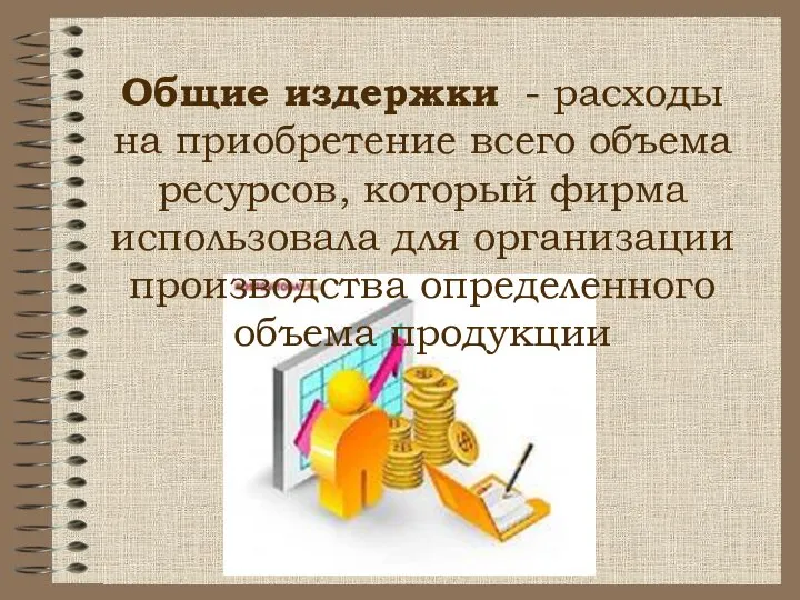 Общие издержки - расходы на приобретение всего объема ресурсов, который фирма использовала