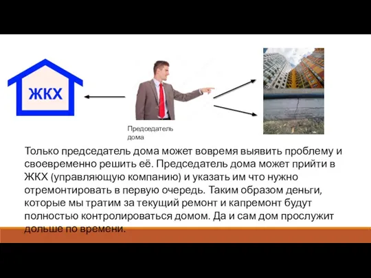 Председатель дома Только председатель дома может вовремя выявить проблему и своевременно решить