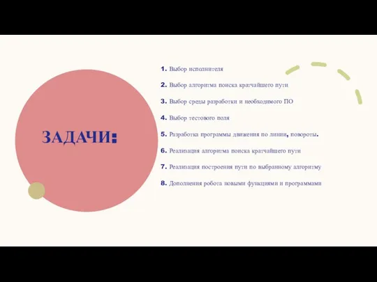 ЗАДАЧИ: 1. Выбор исполнителя 2. Выбор алгоритма поиска кратчайшего пути 3. Выбор