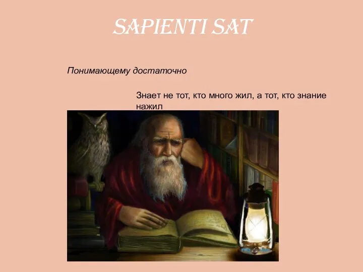 sapienti sat Понимающему достаточно Знает не тот, кто много жил, а тот, кто знание нажил