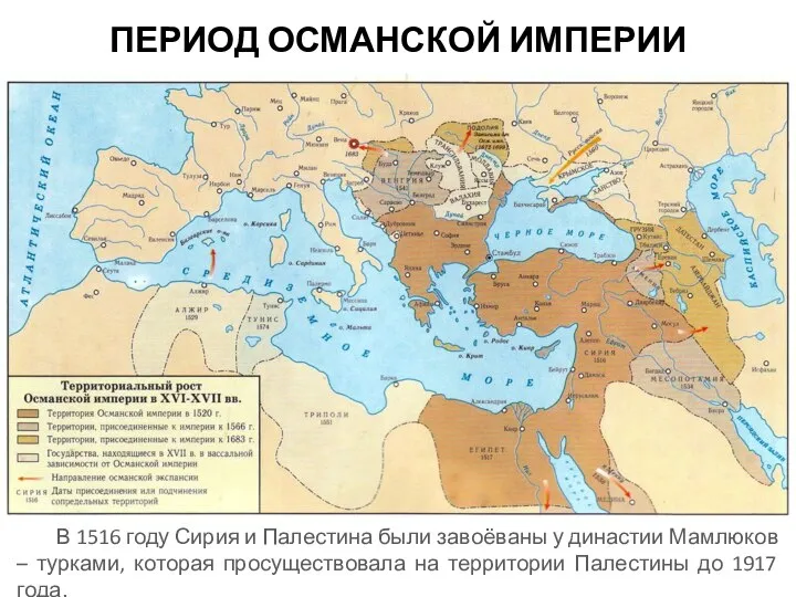 ПЕРИОД ОСМАНСКОЙ ИМПЕРИИ В 1516 году Сирия и Палестина были завоёваны у