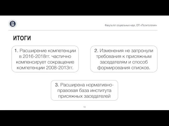 Факультет социальных наук, ОП «Политология» ИТОГИ 1. Расширение компетенции в 2016-2018гг. частично