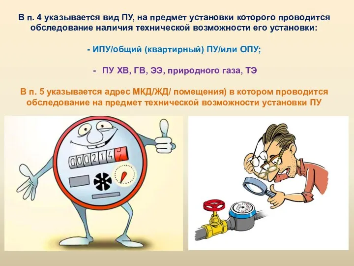 В п. 4 указывается вид ПУ, на предмет установки которого проводится обследование