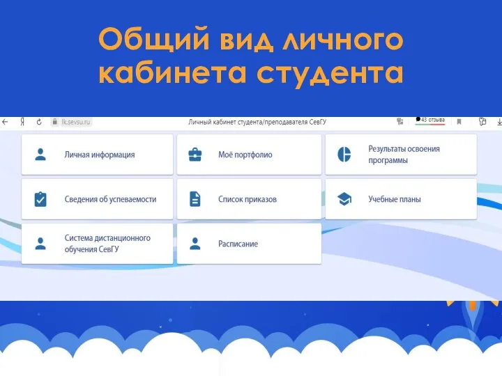 Общий вид личного кабинета студента