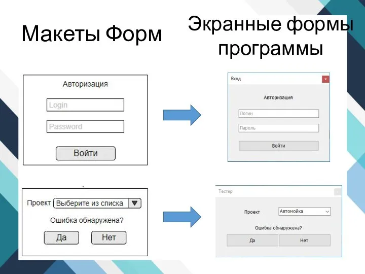 Макеты Форм Экранные формы программы