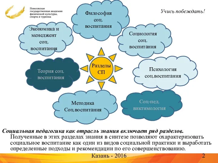 Социальная педагогика как отрасль знания включает ряд разделов. Полученные в этих разделах