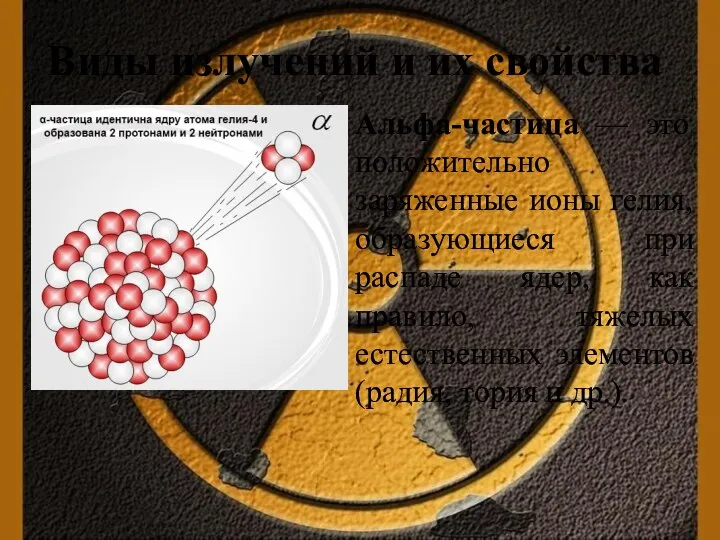 Виды излучений и их свойства Альфа-частица — это положительно заряженные ионы гелия,