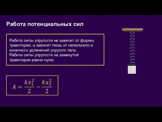 Работа потенциальных сил Работа силы упругости не зависит от формы траектории, а