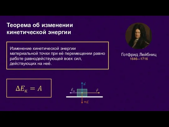 Теорема об изменении кинетической энергии Изменение кинетической энергии материальной точки при её